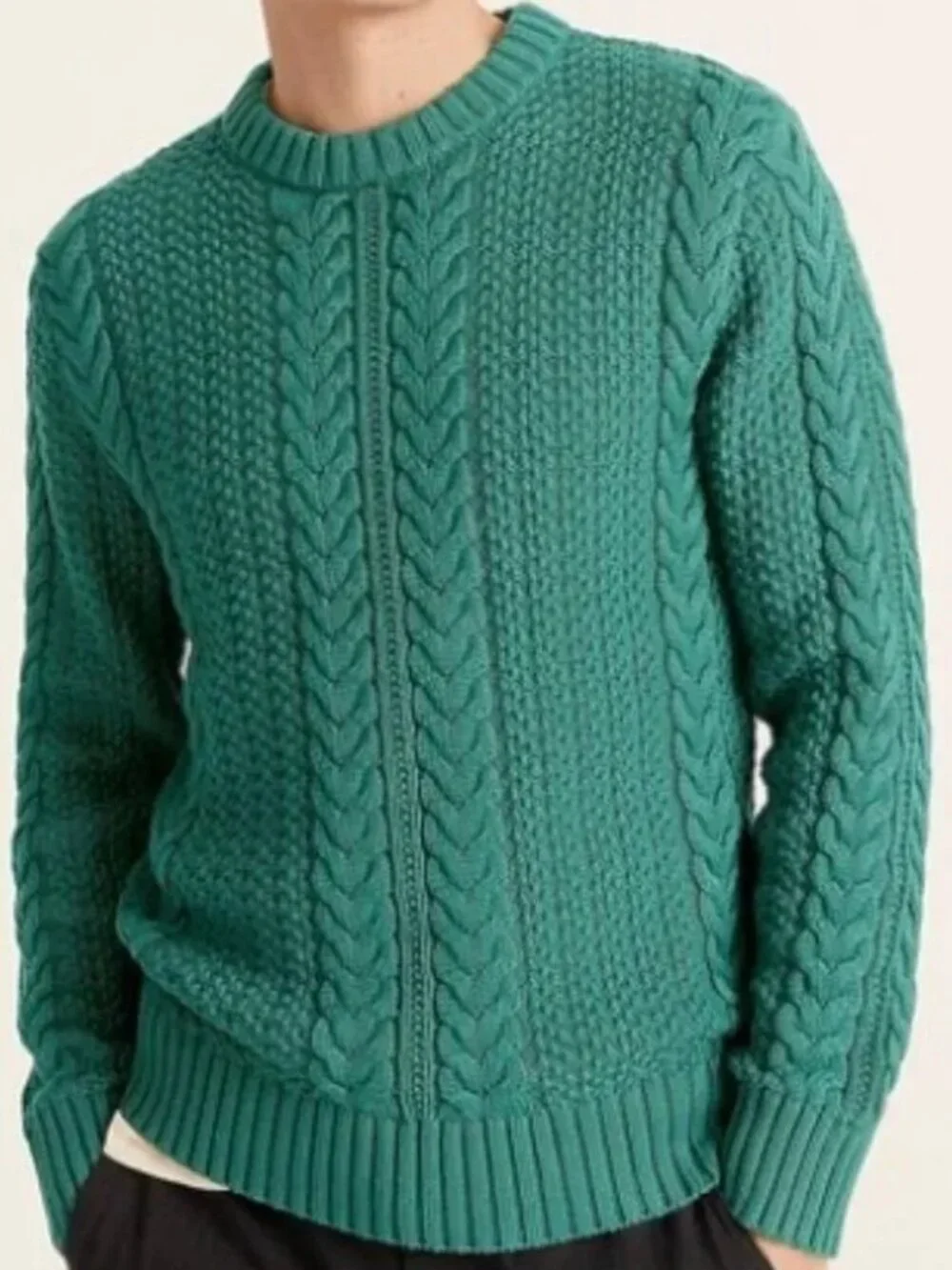 J. Crew Green Cotton Cable Knit Fisherman Sweater Preppy Chunky Knit Men's L